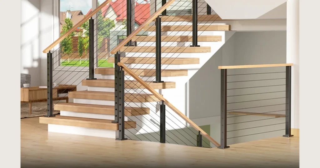 Wood and Metal Mixed Modern Railing