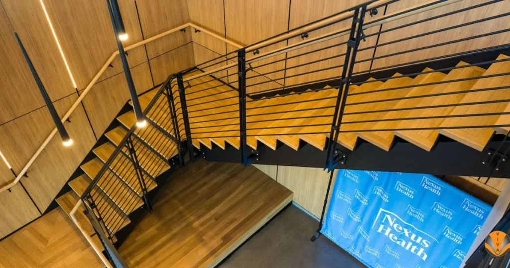 Wood and Black Metal Combination Railing