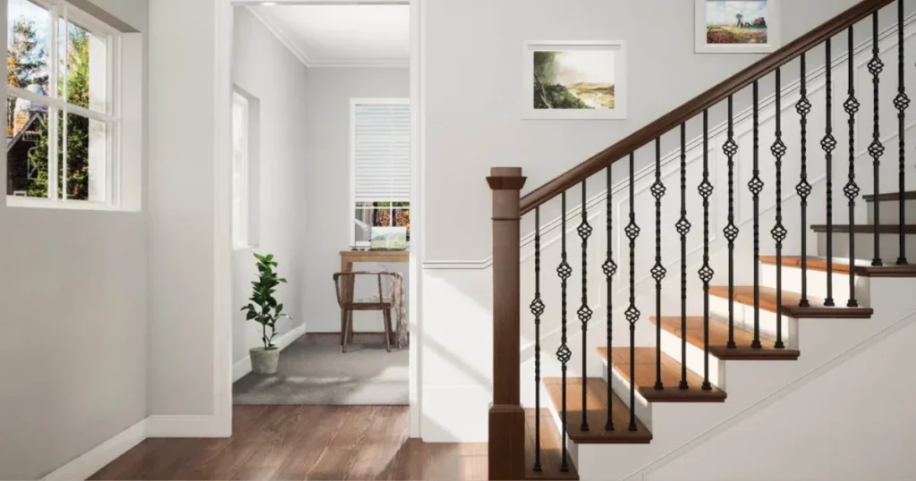 Wrought Iron Farmhouse Stair Railing with Decorative Details