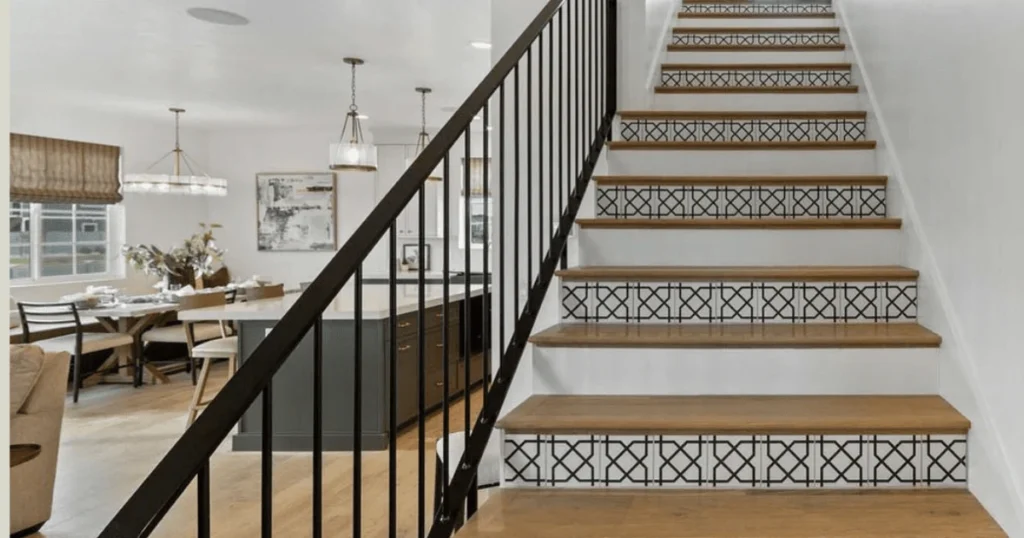 Black and White Farmhouse Stair Railing Contrast
