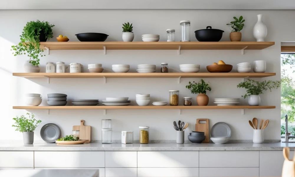 Add Open Shelving to Connect Both Spaces
