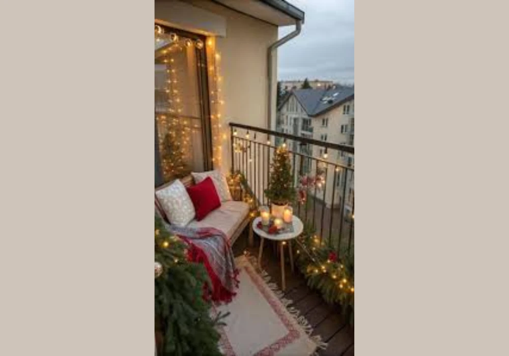 Balcony Christmas Candle Corner Setup