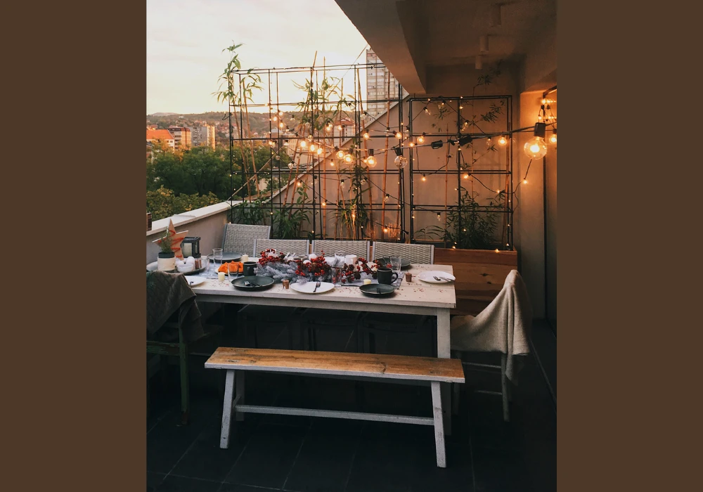 Balcony Christmas Table Setup for Small Spaces