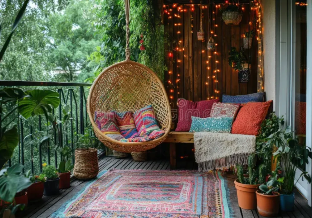 Balcony Patio with Hanging Chair Relaxation Corner