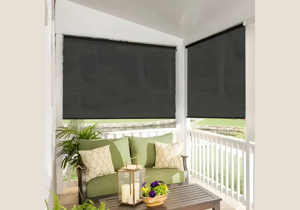 Balcony Privacy Screen Ideas Using Outdoor Roller Blinds for Adjustable Shade