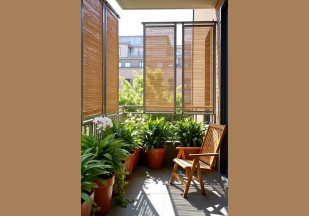 Balcony Privacy Screen Ideas with Vertical Wooden Garden Trellis