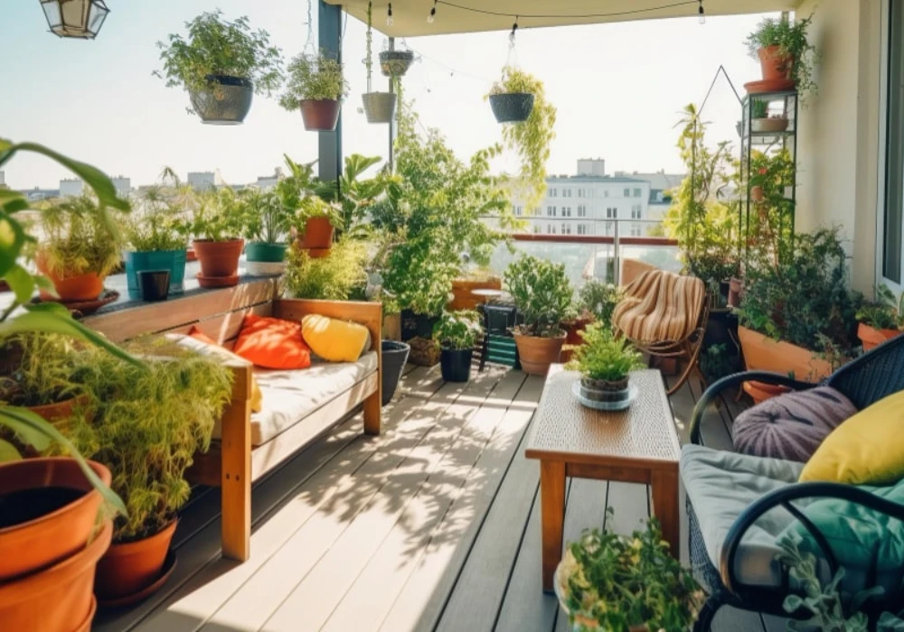 Balcony Seating with Integrated Green Planters