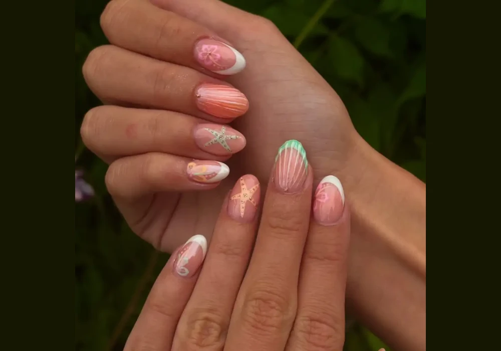 Beach-Themed Gel Nails for Vacation Style