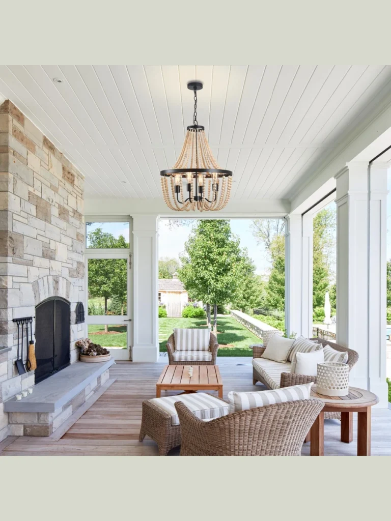 Beaded Wood Chandeliers for Farmhouse Charm