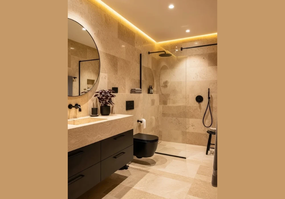 Beige and Black Bathroom for a Bold Contrast