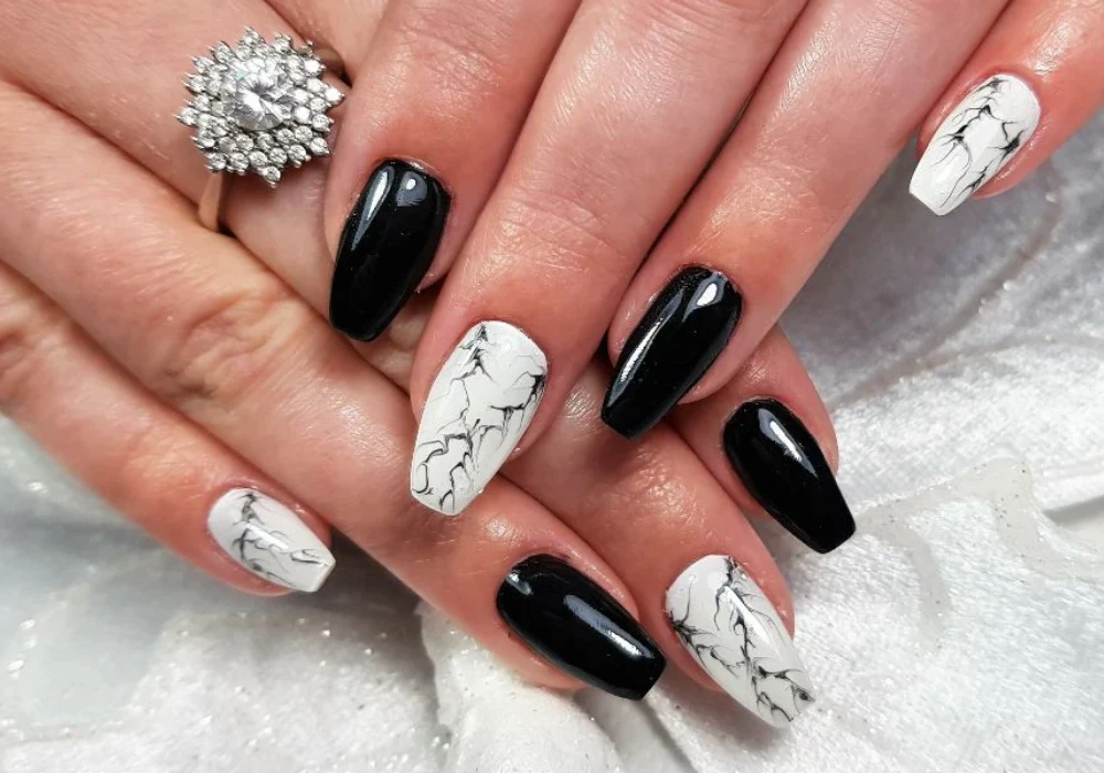 Black Summer Coffin Nails with Color Accents