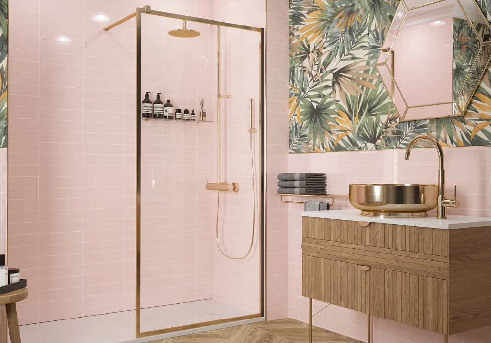 Blush Pink Feature Wall Bathroom