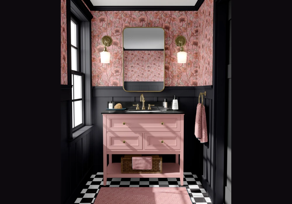 Blush Pink and Black Contrast Bathroom