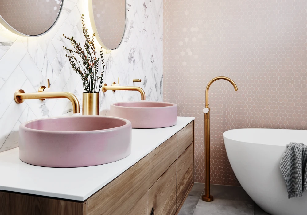 Blush Pink and White Minimal Bathroom