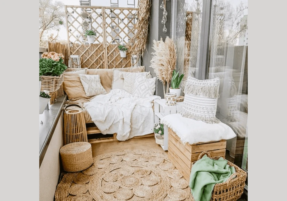 Bohemian Style Balcony Design with Rugs and Textures