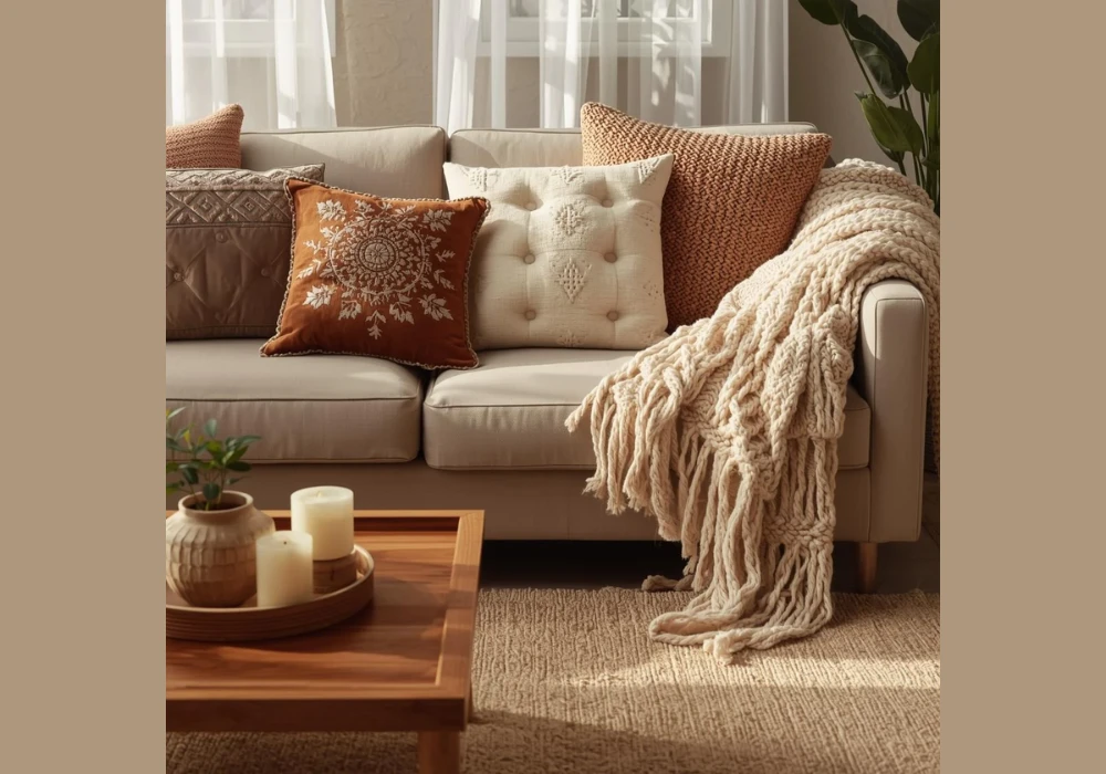 Boho Textured Throw Pillow Cover Ideas for Natural Interior Style