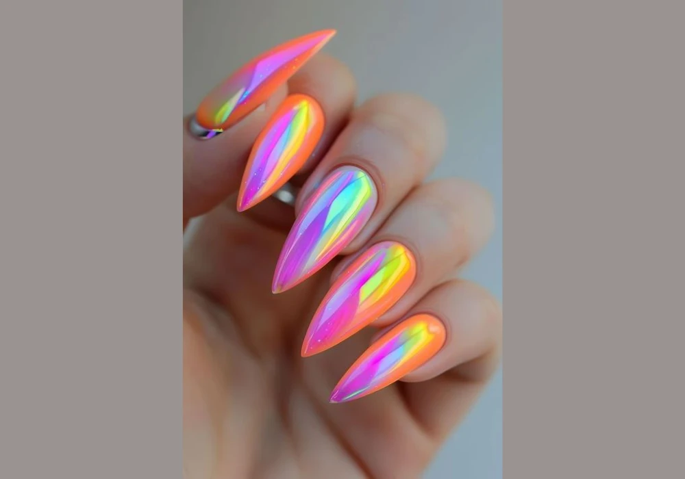Bright Neon Ombre Long Nails