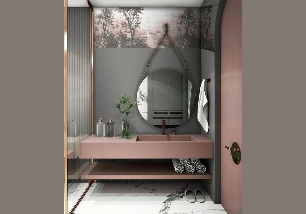 Charcoal Bathroom with Soft Blush Accents