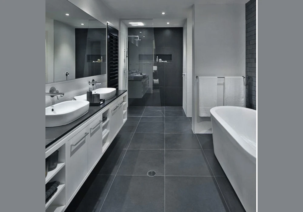 Charcoal Floor Tiles with Light Walls