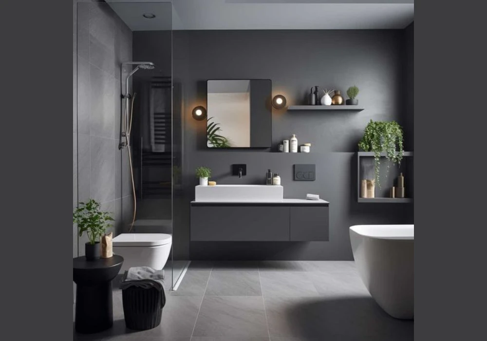 Charcoal Grey Walls with White Fixtures