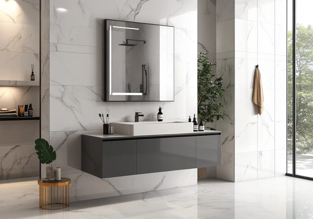 Charcoal and White Marble Bathroom