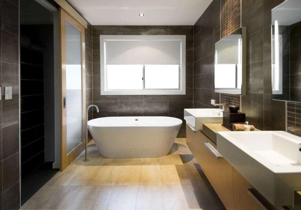 Charcoal and Wood Bathroom Design