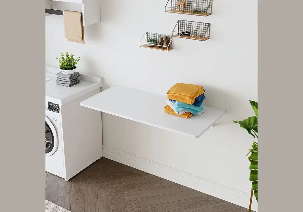 Compact Laundry Space with Fold-Down Desk