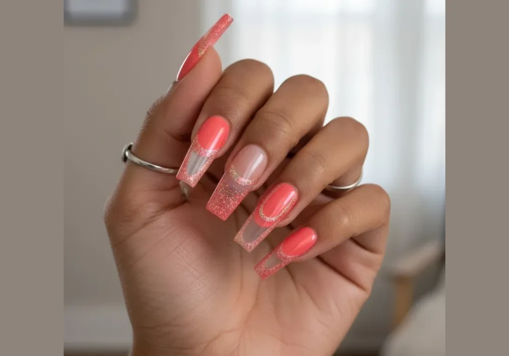 Coral Acrylic Coffin Nails for Warm Summer Glow