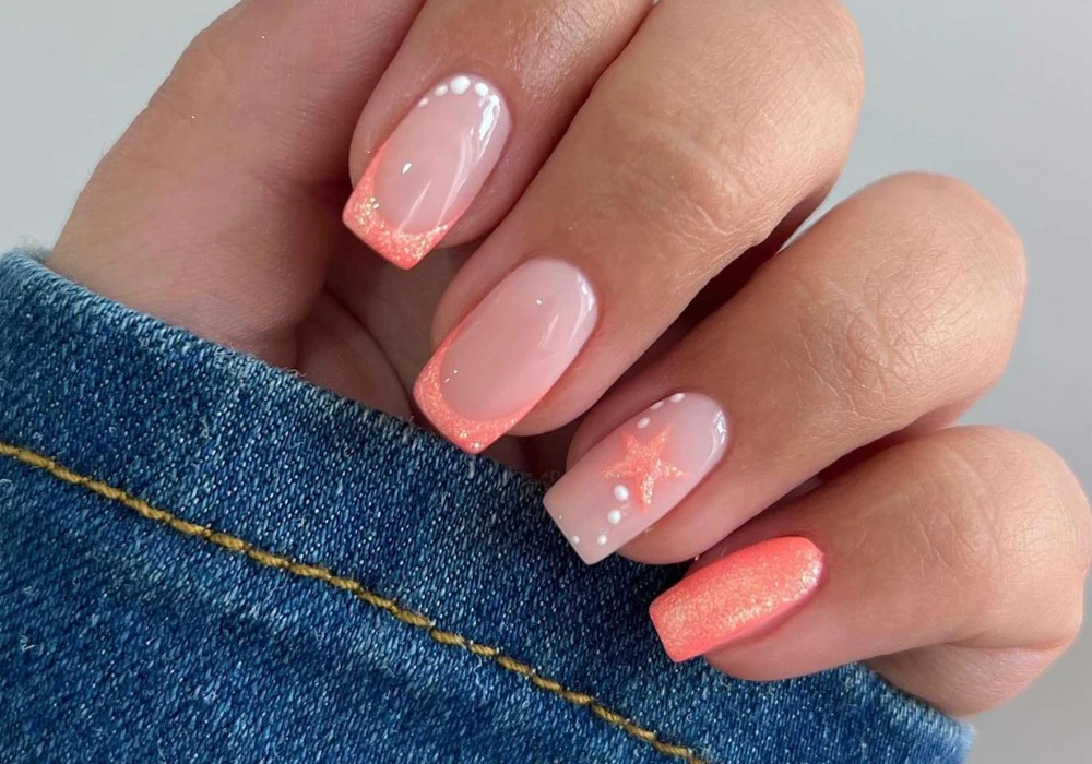 Coral Glow Summer Acrylic Nails