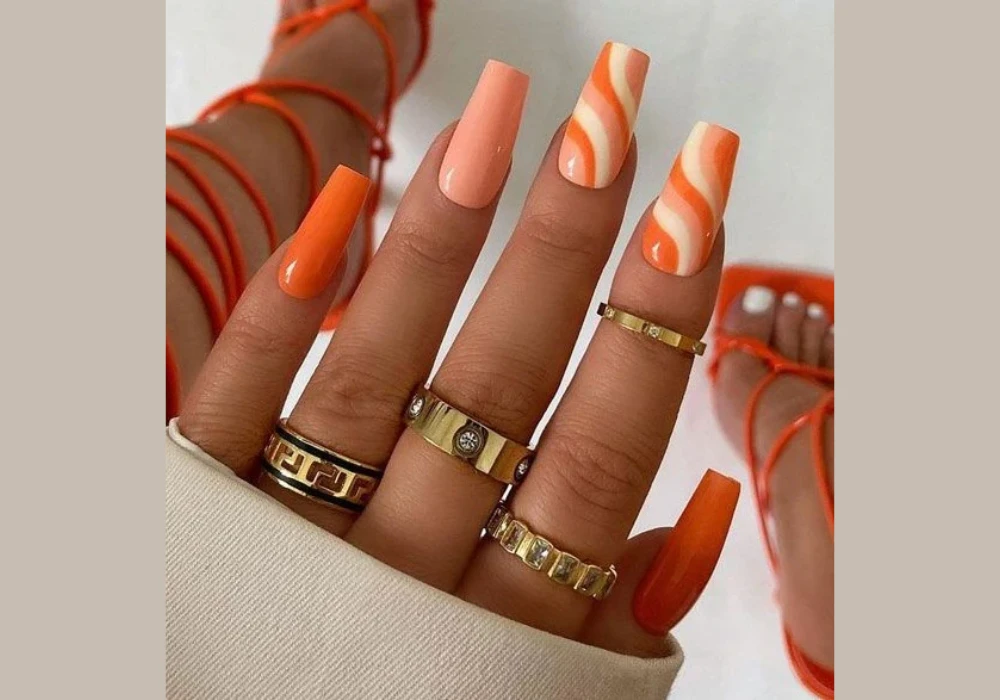 Coral Orange Acrylic Nails