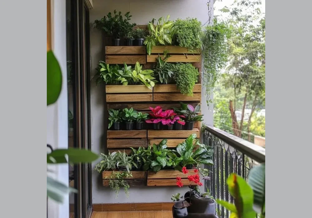 Corner plant setup, balcony planting ideas