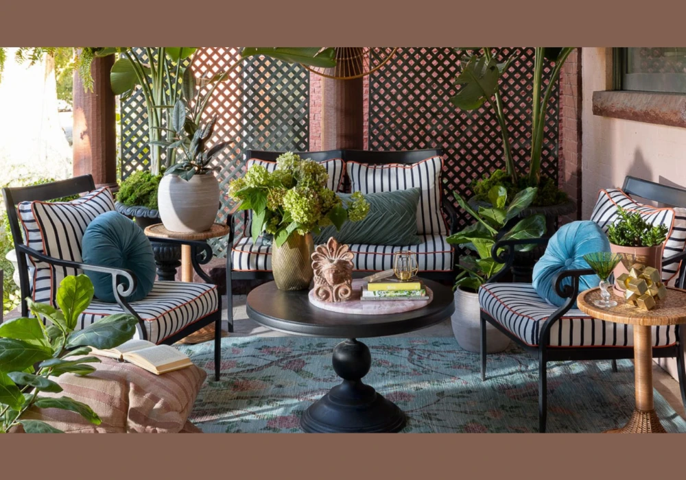 Cozy Seating Porch Setup with Cushioned Chairs