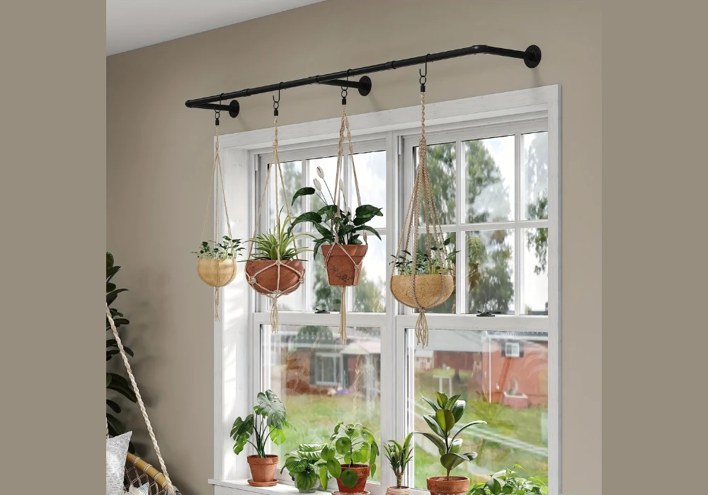 Curtain Rod Hanging Plants for Flexible Arrangement