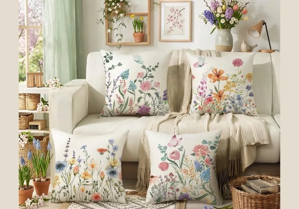 Cute Throw Pillow Ideas with Floral and Nature-Inspired Prints
