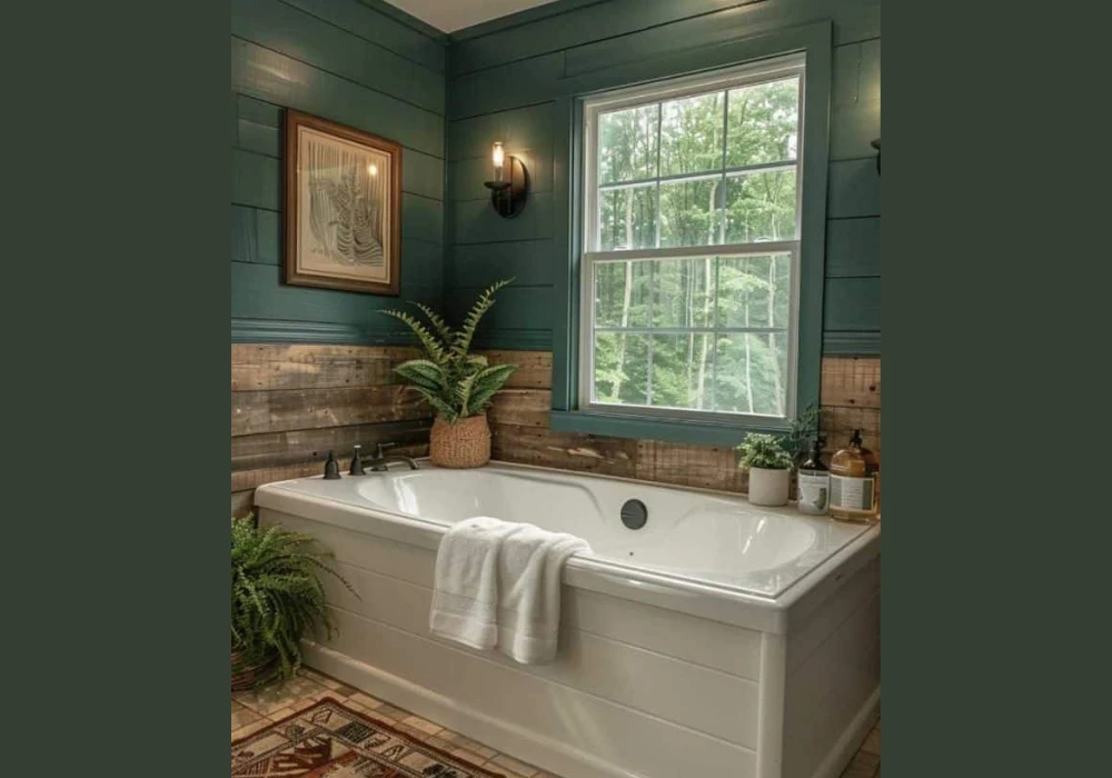 Dark Green Shiplap with Blue Accents