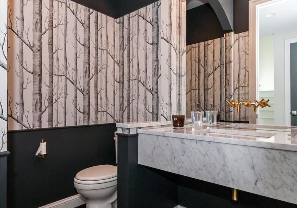 Dark Wallpaper Accent for Bold Bathroom Style