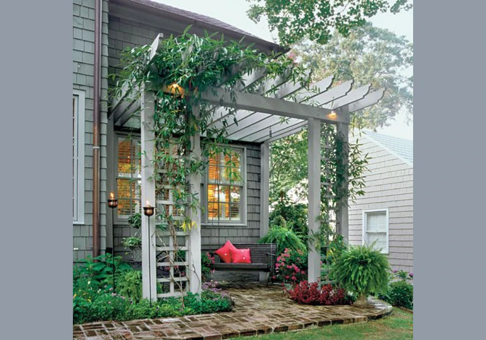 Decorative Trellis Over Door Ideas with Lights and Greenery