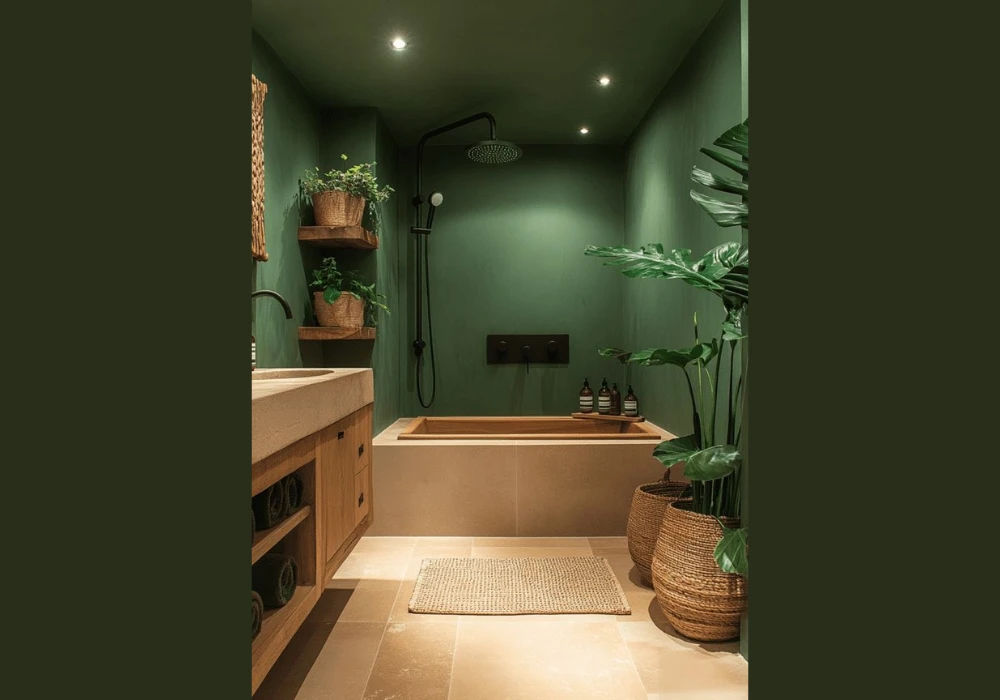 Deep Teal and Forest Green for a Bold Bathroom
