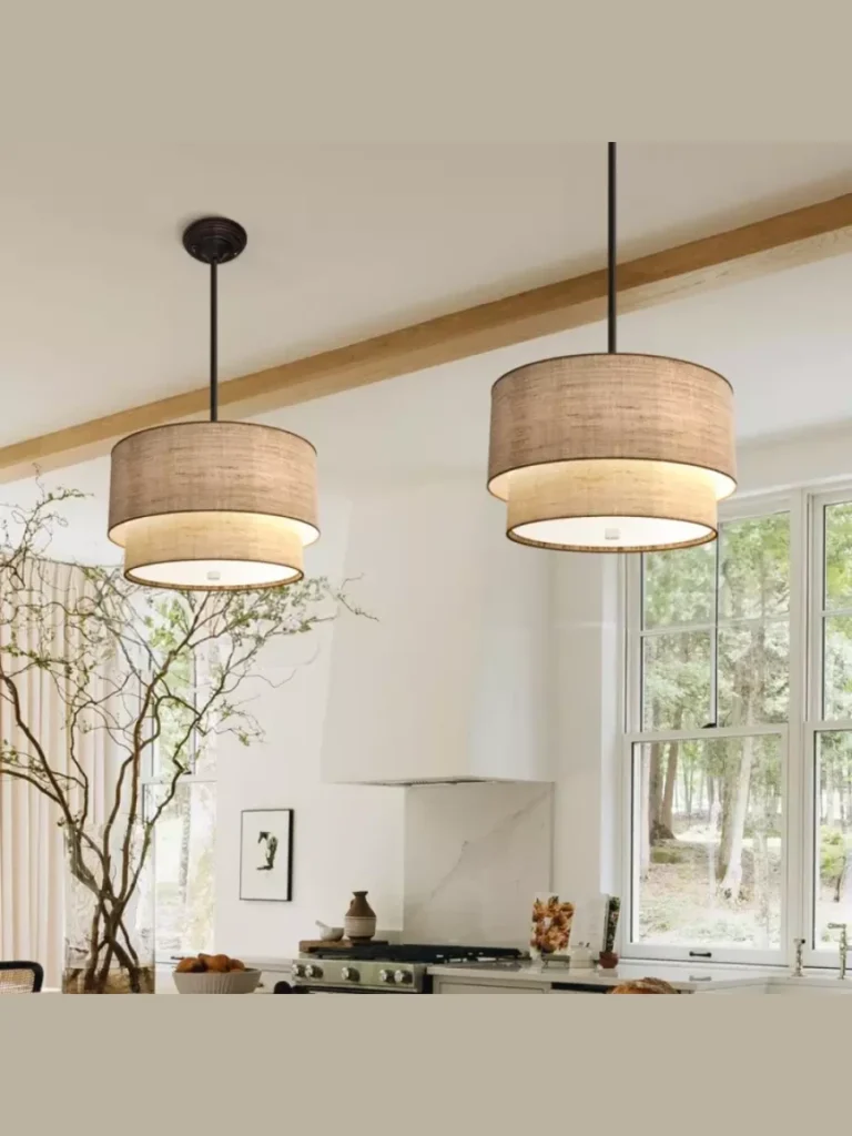 Drum Pendants with Fabric Shades