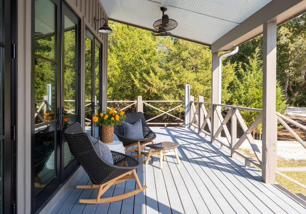 11. Farmhouse Porch Ideas with Wooden Accents and Soft Textures