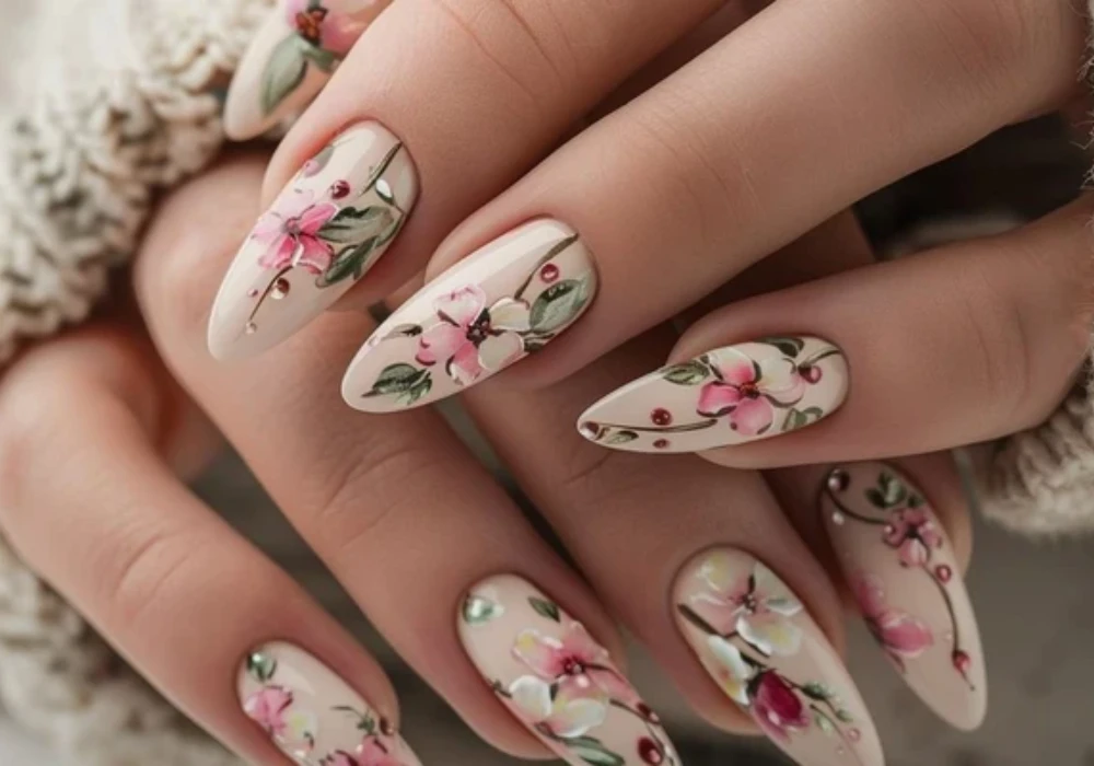 Floral Summer Almond Nail Ideas for Feminine Style
