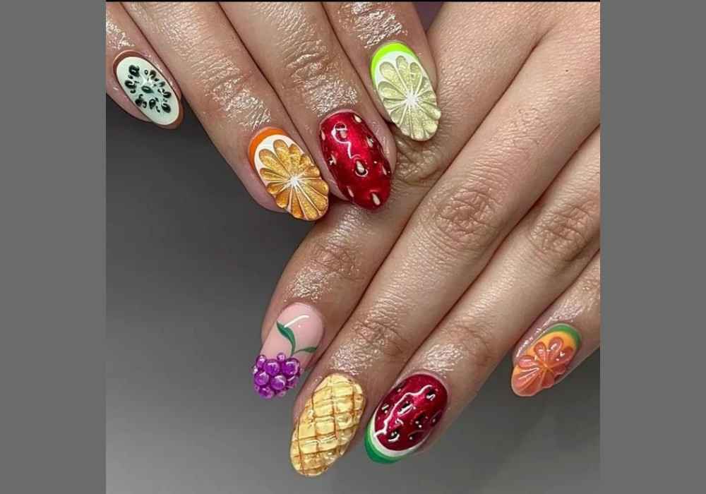 Fruit-Inspired Summer Almond Nail Ideas for Fun Look