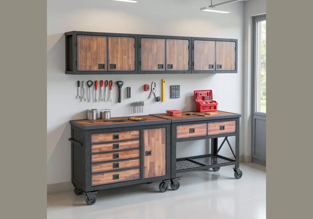 Garage Cabinets with Integrated Workbench