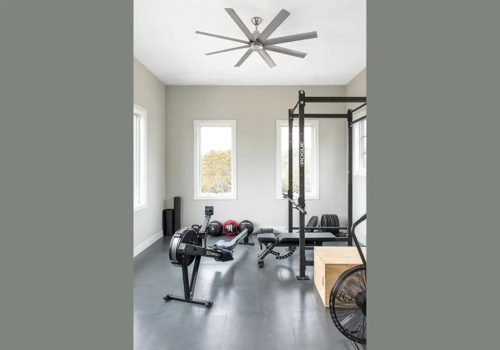 Garage Gym with Ceiling Fans for Ventilation