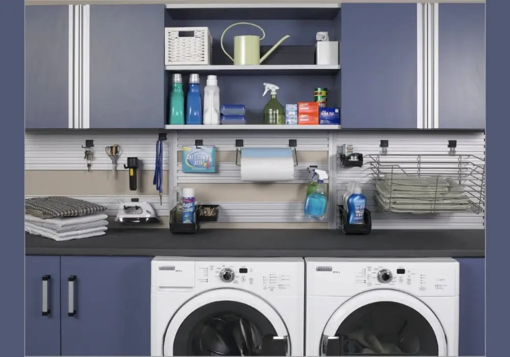 Garage Laundry with Built-in Cabinets