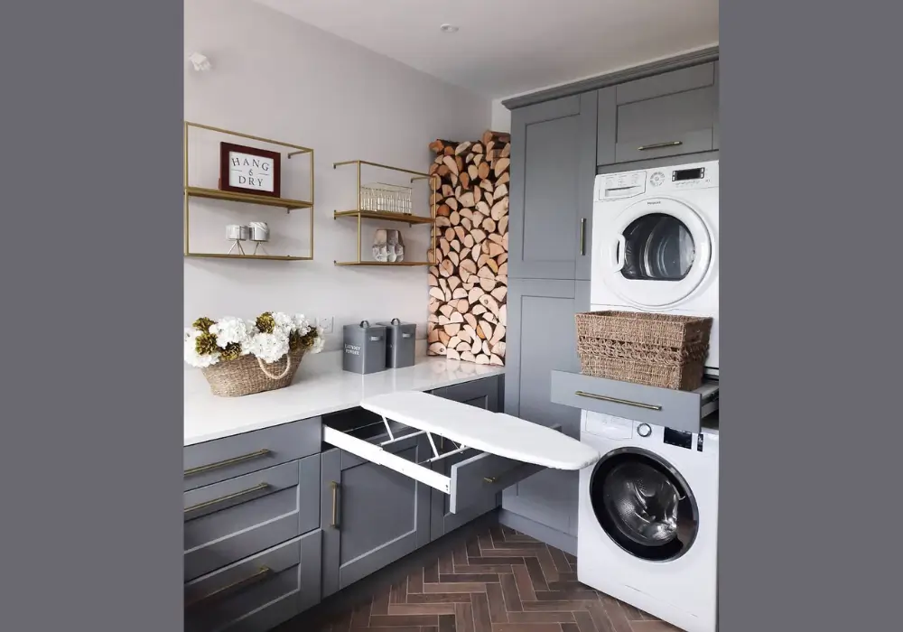 Garage Laundry with Drying Rack and Ironing Station