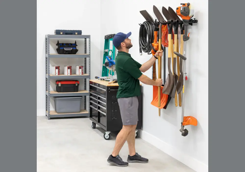 Garage Wall with Hooks and Racks