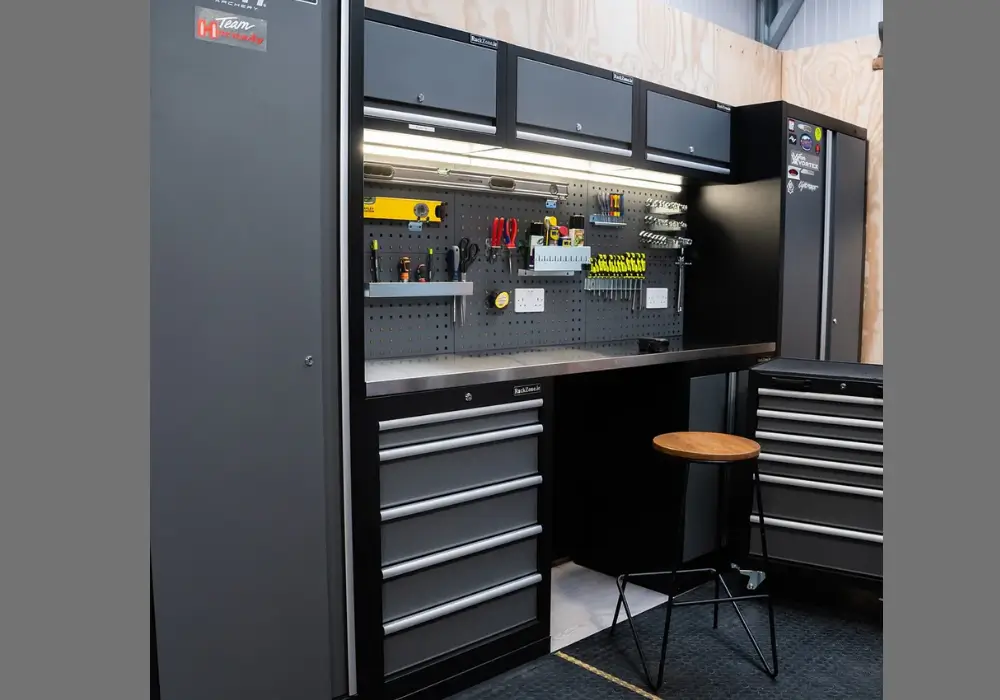 Garage Workshop with Built-In Workstations