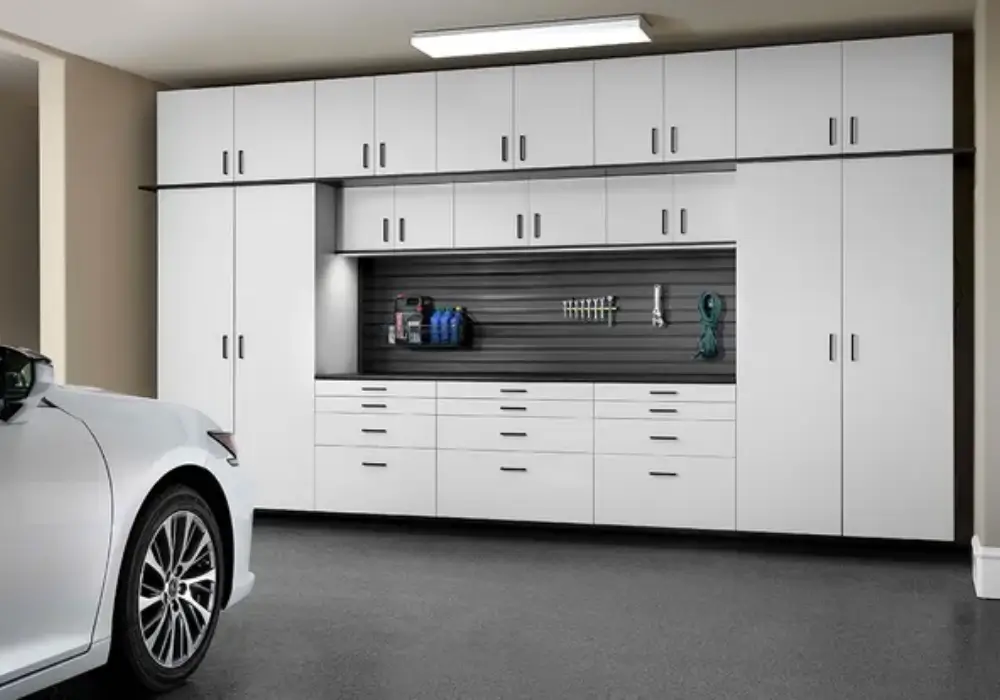 Garage with Built-in Cabinets