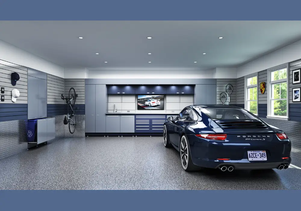 Garage with Built-in Shelving and Cabinets